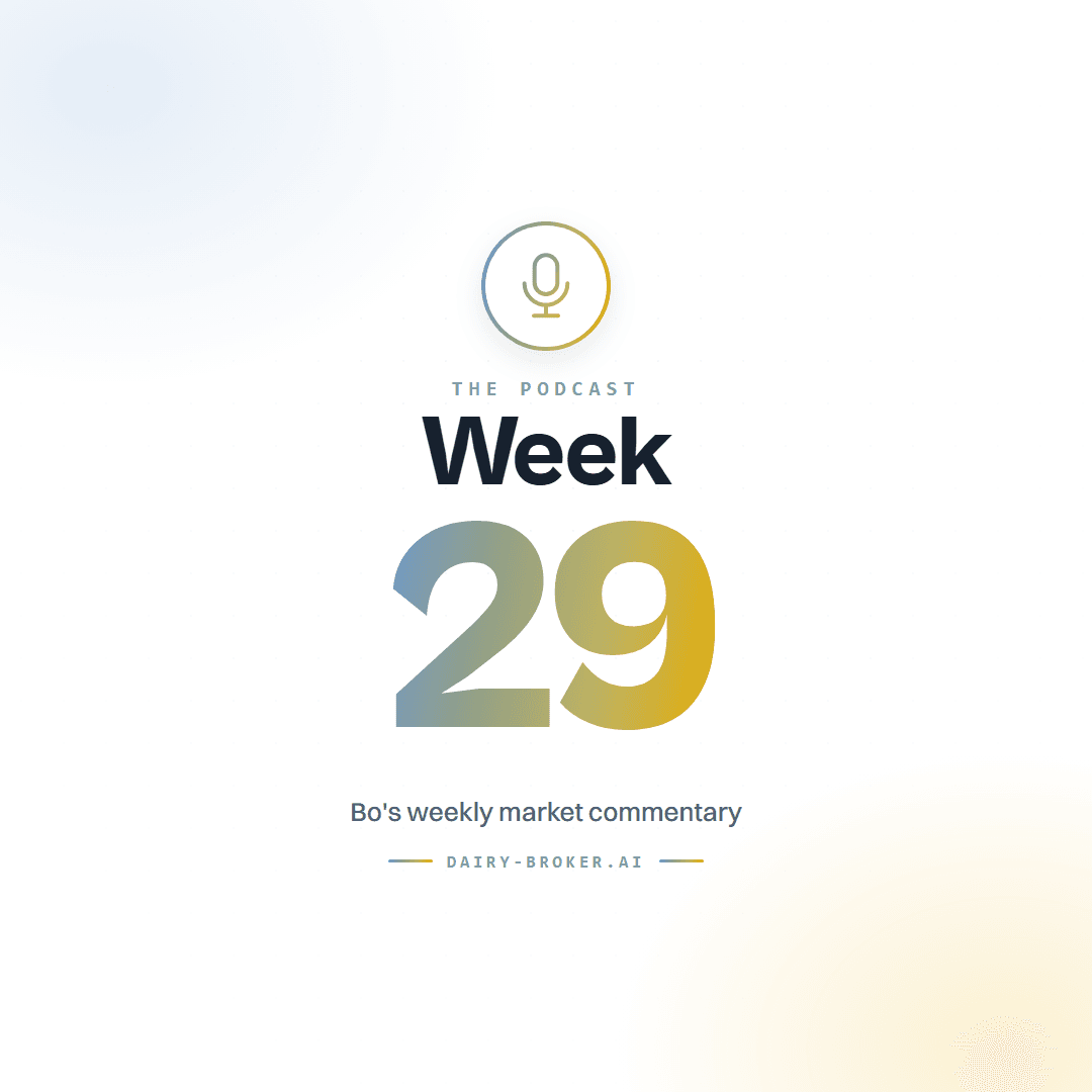 Heat stress spikes European cheese prices, cover of Bo's weekly Dairy-Broker.ai market podcast